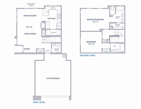 Floor plan for 2 beds, 2.5 baths, 1258 sqft